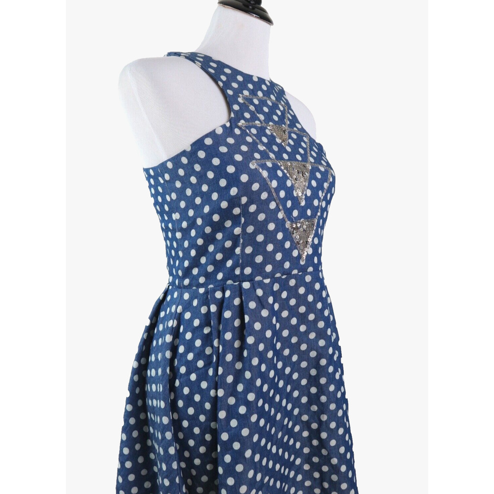 Fairground Size L Polka Dot Fit & Flare Dress Geometric Sequin Blue - Picture 6 of 10